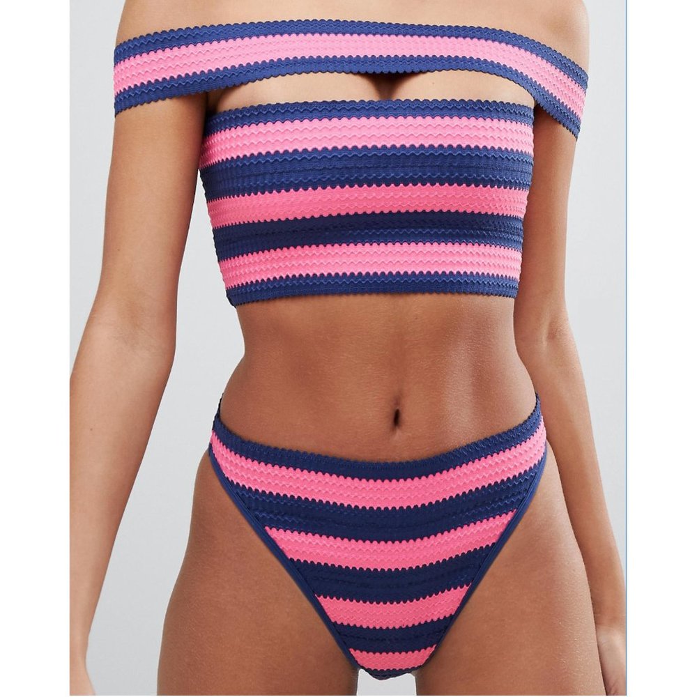 ASOS Pink High Waist Bandage Bardot Bikini Small